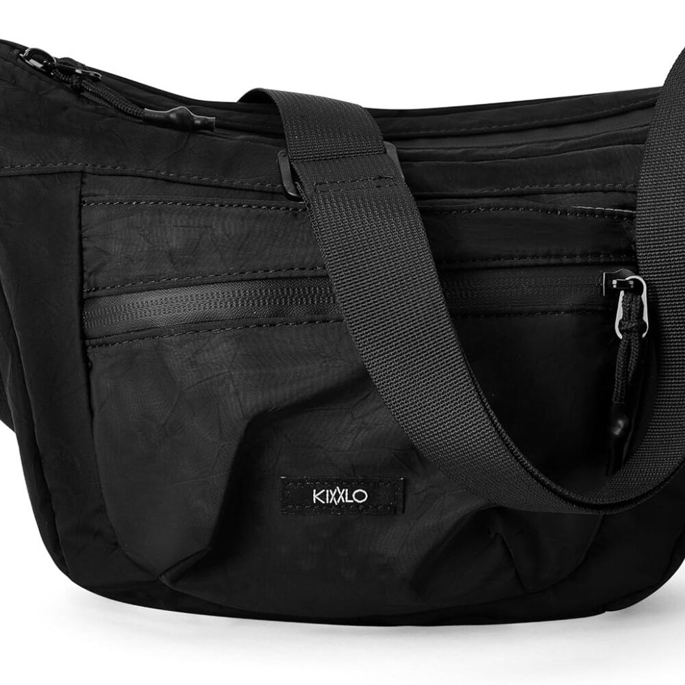 Black Nylon Lightweight Crossbody Hobo Bag For Women With Adjustable Strap And M